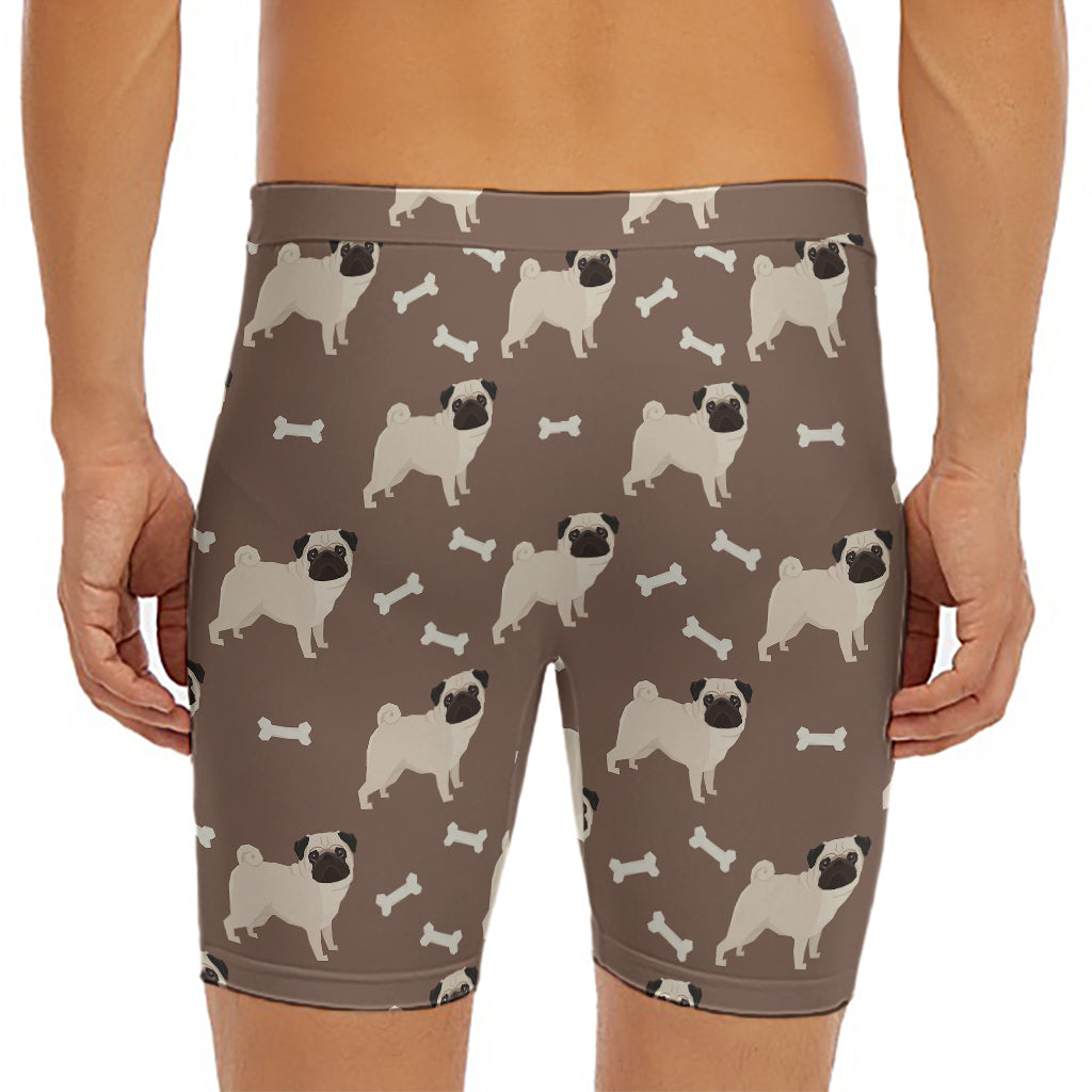 Geometric Pug Pattern Print Men's Long Boxer Briefs