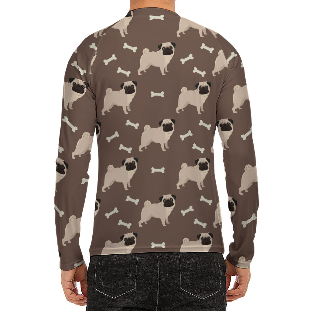 Geometric Pug Pattern Print Men's Long Sleeve Rash Guard