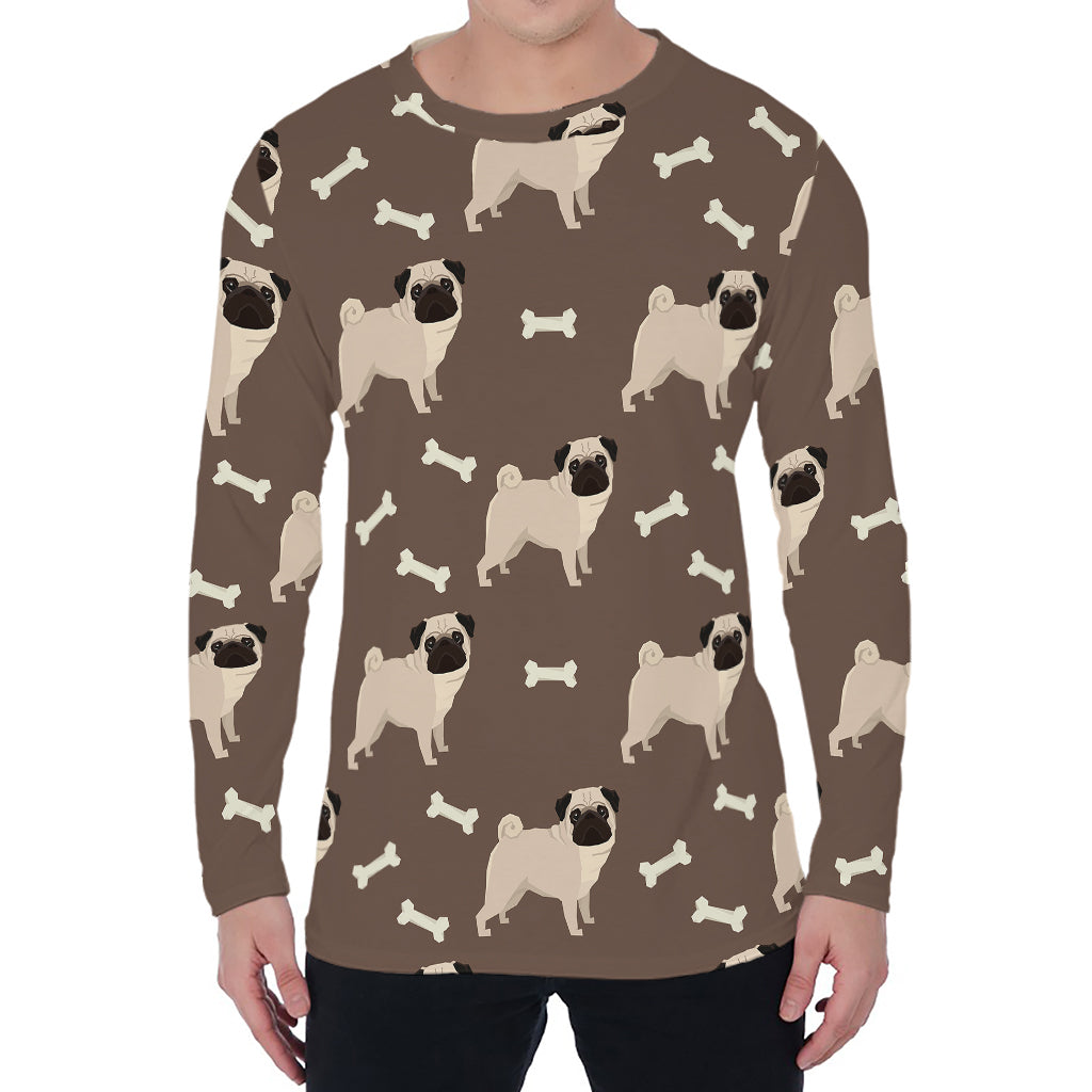 Geometric Pug Pattern Print Men's Long Sleeve T-Shirt
