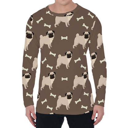 Geometric Pug Pattern Print Men's Long Sleeve T-Shirt