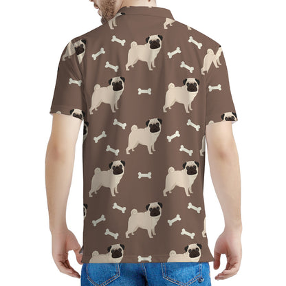 Geometric Pug Pattern Print Men's Polo Shirt