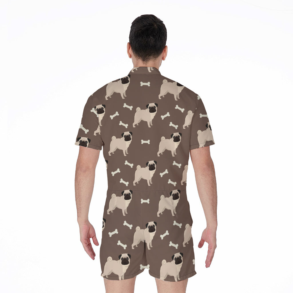 Geometric Pug Pattern Print Men's Rompers