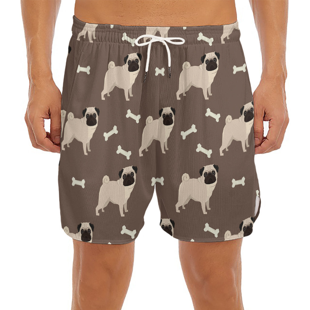 Geometric Pug Pattern Print Men's Split Running Shorts