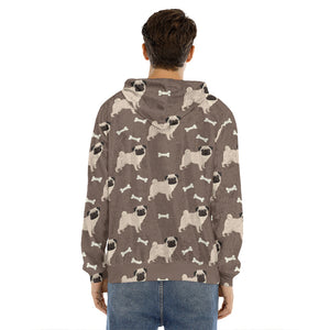 Geometric Pug Pattern Print Men's Velvet Pullover Hoodie