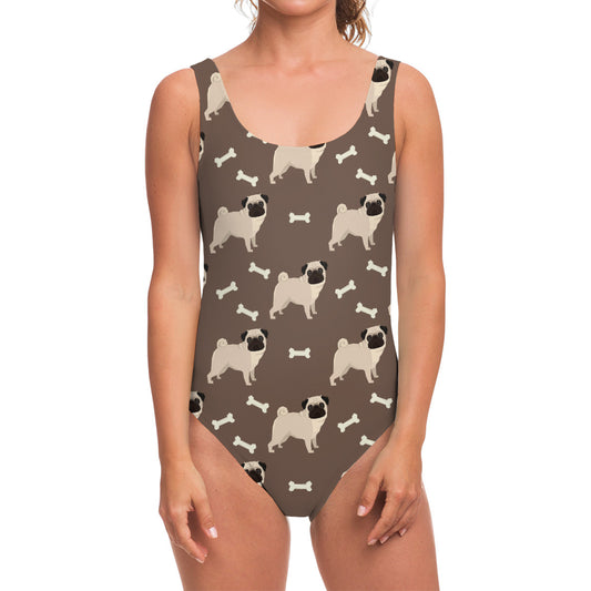 Geometric Pug Pattern Print One Piece Swimsuit