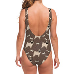Geometric Pug Pattern Print One Piece Swimsuit