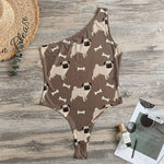 Geometric Pug Pattern Print One Shoulder Bodysuit