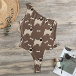 Geometric Pug Pattern Print One Shoulder Bodysuit