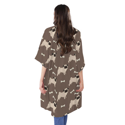 Geometric Pug Pattern Print Open Front Beach Cover Up