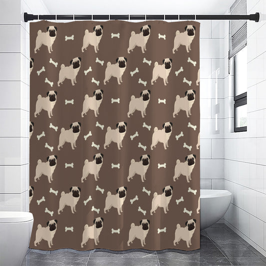 Geometric Pug Pattern Print Premium Shower Curtain