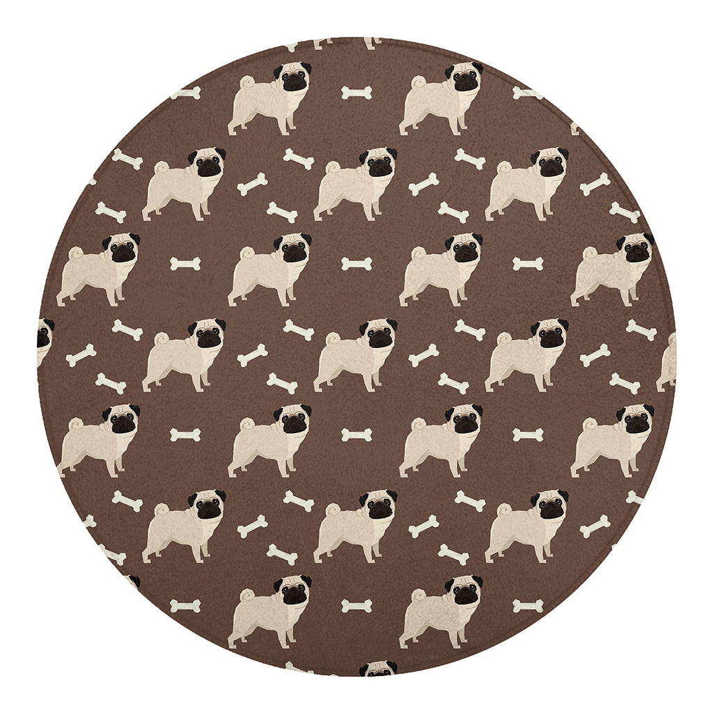 Geometric Pug Pattern Print Round Blanket