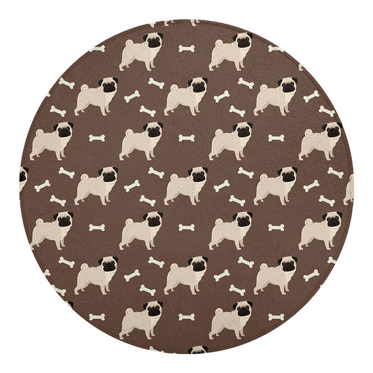 Geometric Pug Pattern Print Round Blanket