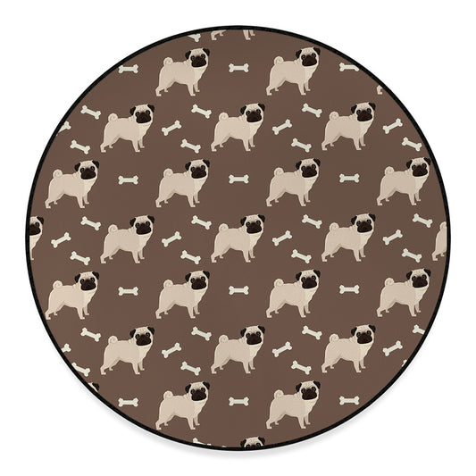Geometric Pug Pattern Print Round Floor Mat