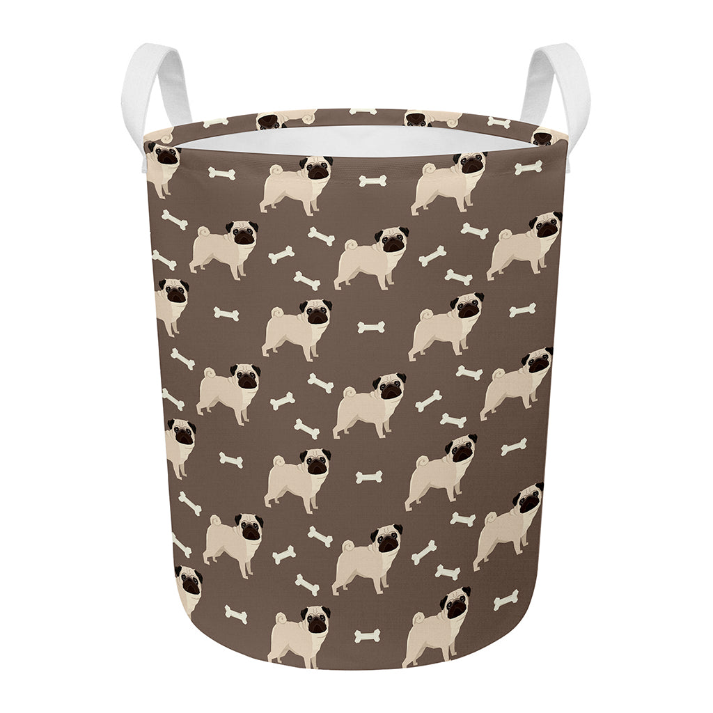 Geometric Pug Pattern Print Round Laundry Basket