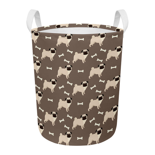Geometric Pug Pattern Print Round Laundry Basket