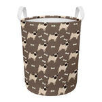 Geometric Pug Pattern Print Round Laundry Basket