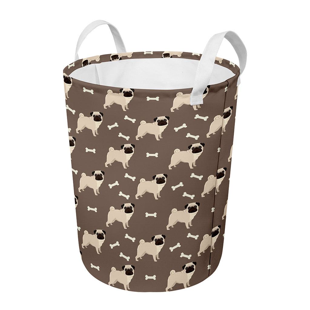 Geometric Pug Pattern Print Round Laundry Basket