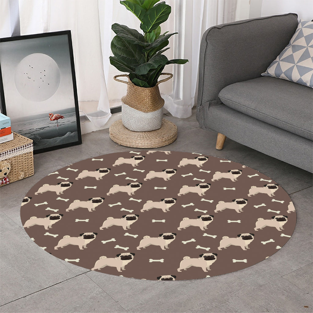 Geometric Pug Pattern Print Round Rug
