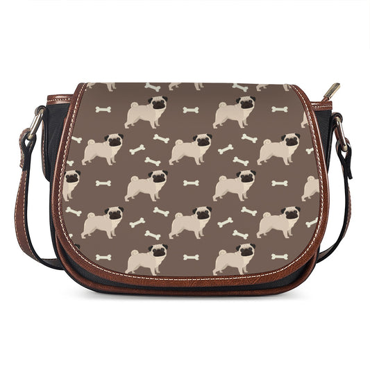 Geometric Pug Pattern Print Saddle Bag