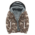 Geometric Pug Pattern Print Sherpa Lined Zip Up Hoodie