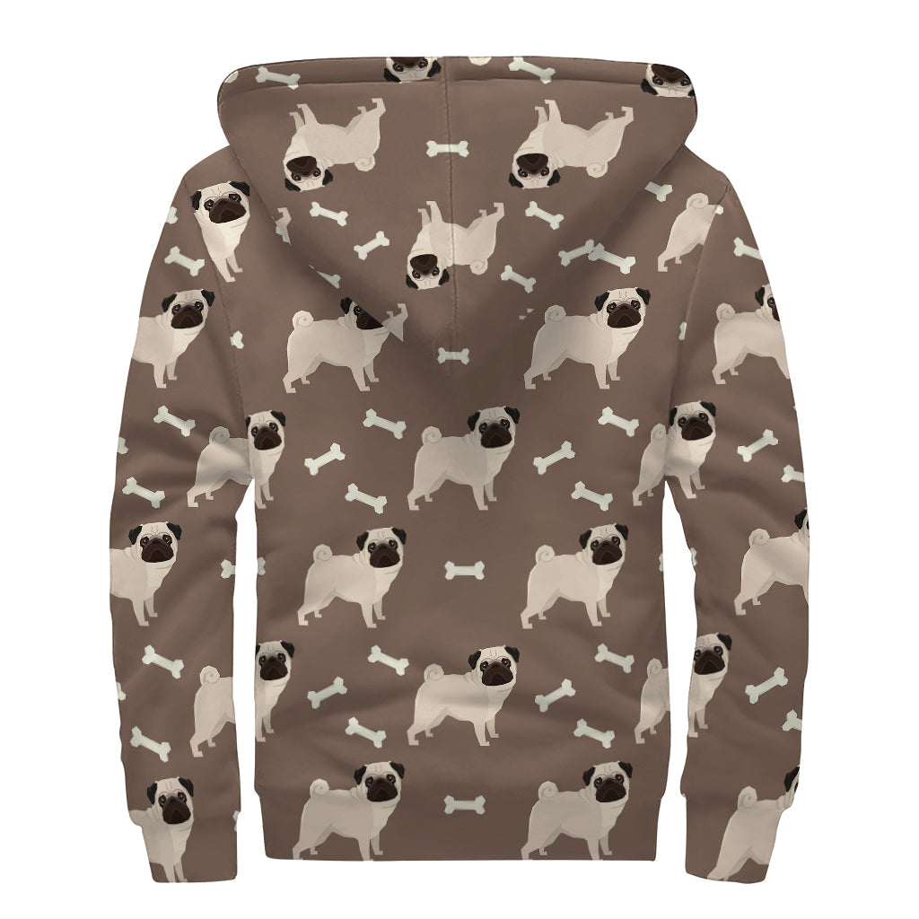 Geometric Pug Pattern Print Sherpa Lined Zip Up Hoodie
