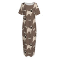 Geometric Pug Pattern Print Short Sleeve Long Nightdress