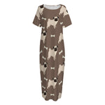Geometric Pug Pattern Print Short Sleeve Long Nightdress
