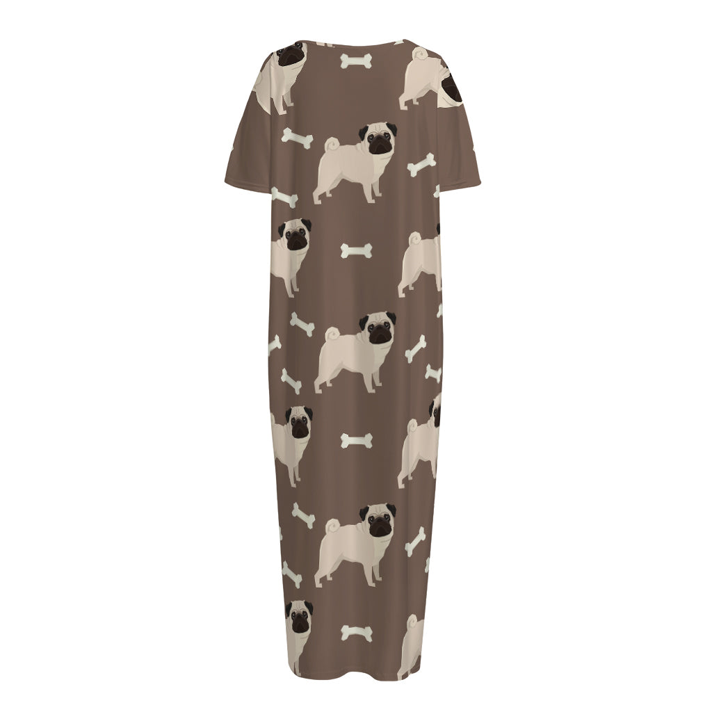 Geometric Pug Pattern Print Short Sleeve Long Nightdress