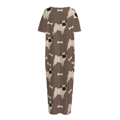 Geometric Pug Pattern Print Short Sleeve Long Nightdress