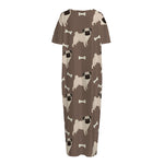 Geometric Pug Pattern Print Short Sleeve Long Nightdress