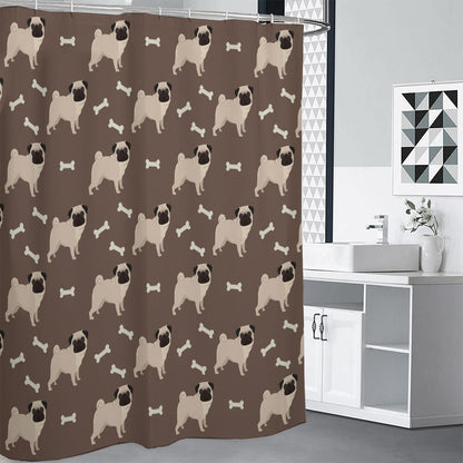 Geometric Pug Pattern Print Shower Curtain
