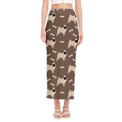 Geometric Pug Pattern Print Side Slit Maxi Skirt