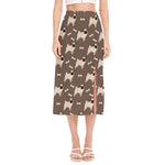 Geometric Pug Pattern Print Side Slit Midi Skirt