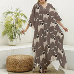Geometric Pug Pattern Print Silk V-Neck Kaftan Dress