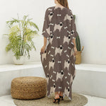Geometric Pug Pattern Print Silk V-Neck Kaftan Dress