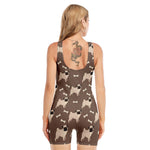 Geometric Pug Pattern Print Sleeveless One Piece Swimsuit