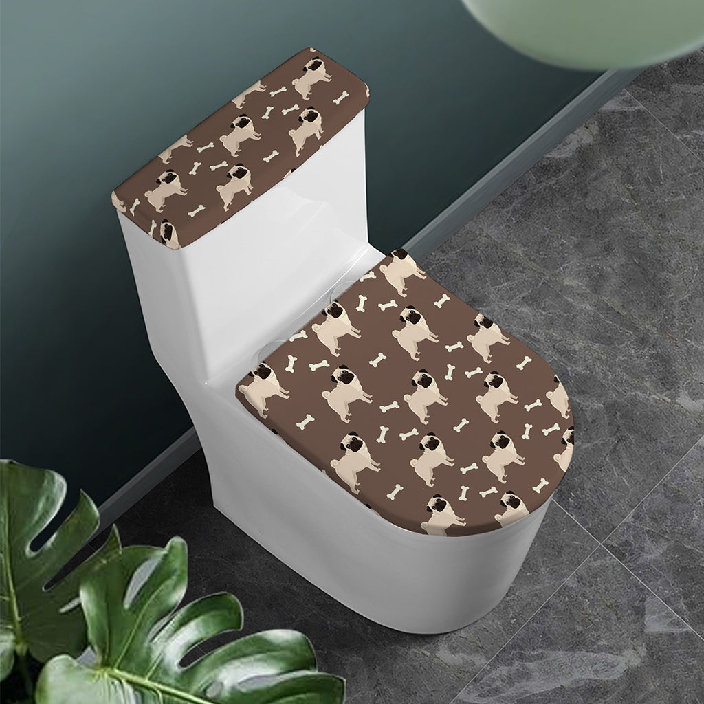 Geometric Pug Pattern Print Toilet Lid And Tank Cover Set