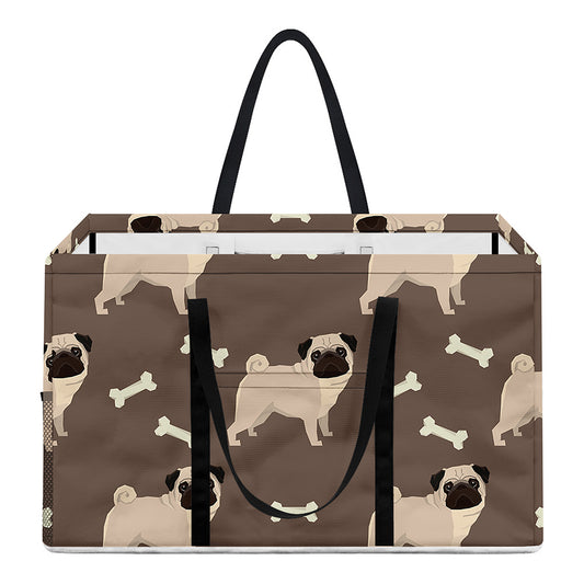 Geometric Pug Pattern Print Utility Tote Bag