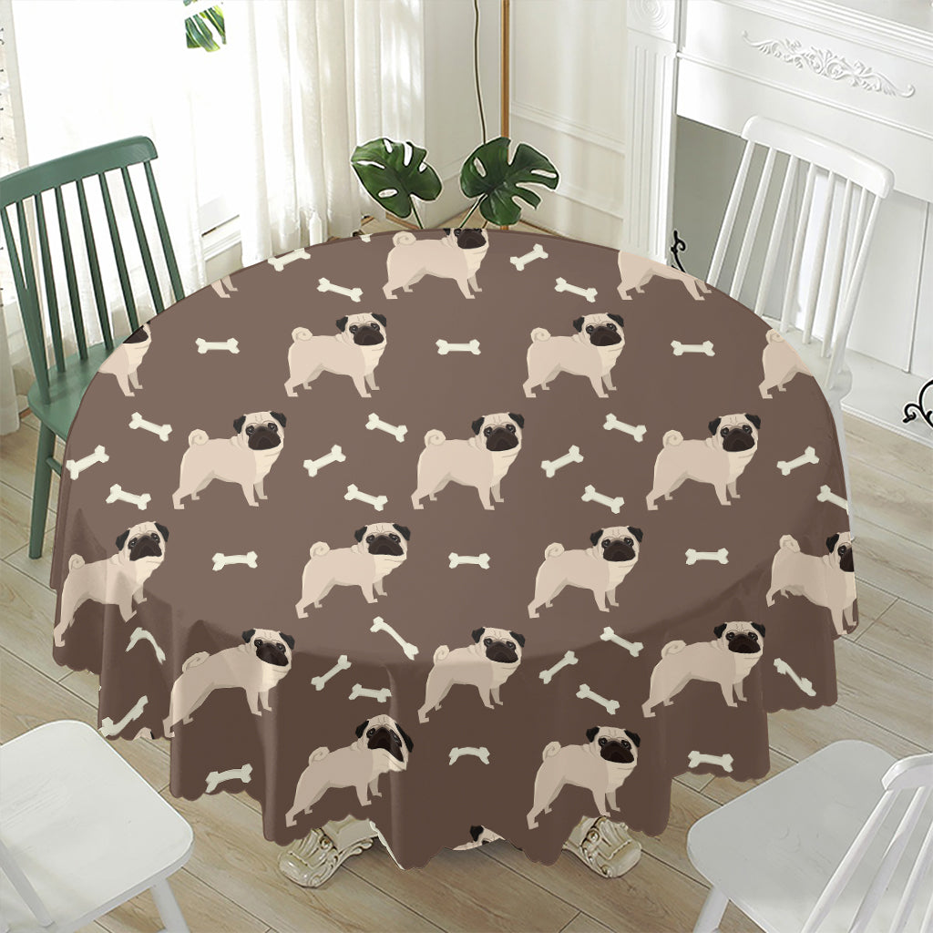 Geometric Pug Pattern Print Waterproof Round Tablecloth