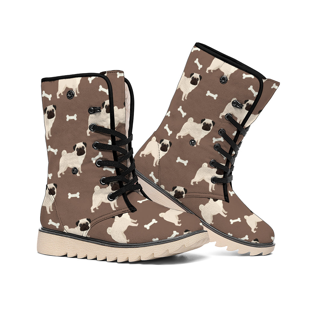 Geometric Pug Pattern Print Winter Boots