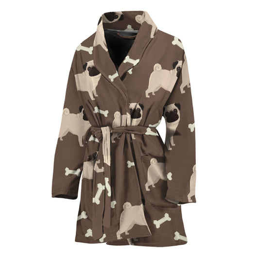 Geometric Pug Pattern Print Women's Bathrobe