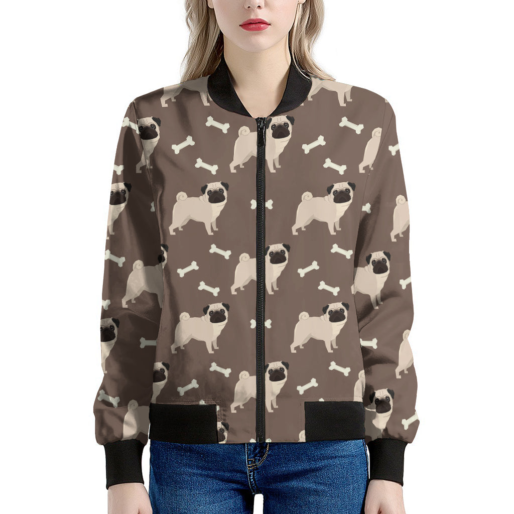 Geometric Pug Pattern Print Women's Bomber Jacket