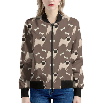 Geometric Pug Pattern Print Women's Bomber Jacket