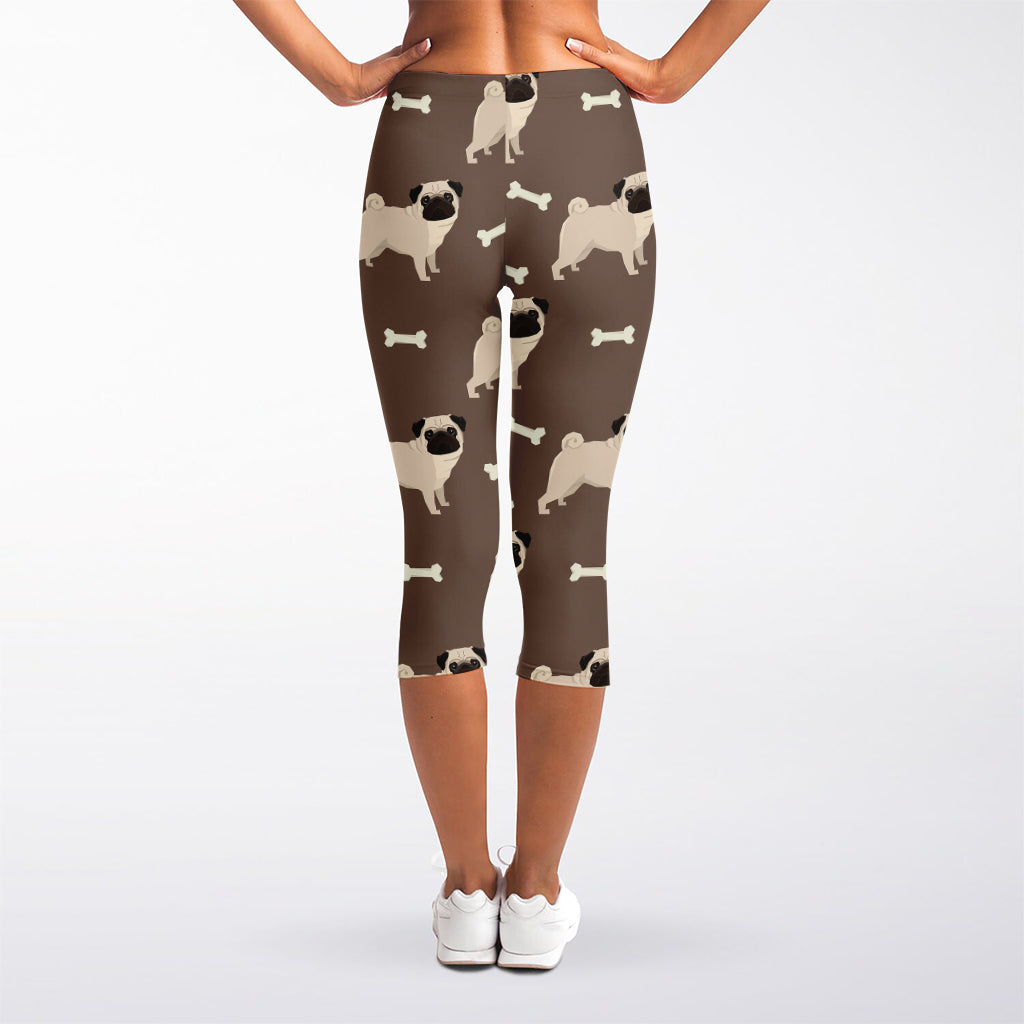 Geometric Pug Pattern Print Women's Capri Leggings