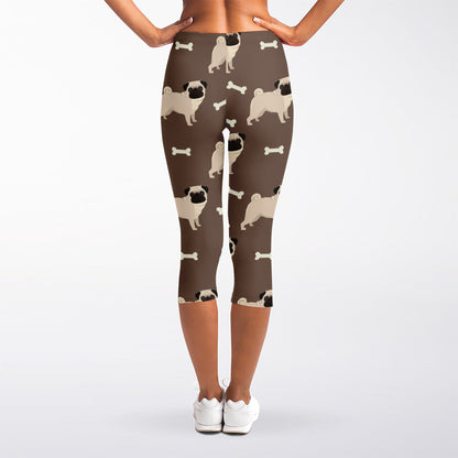 Geometric Pug Pattern Print Women's Capri Leggings