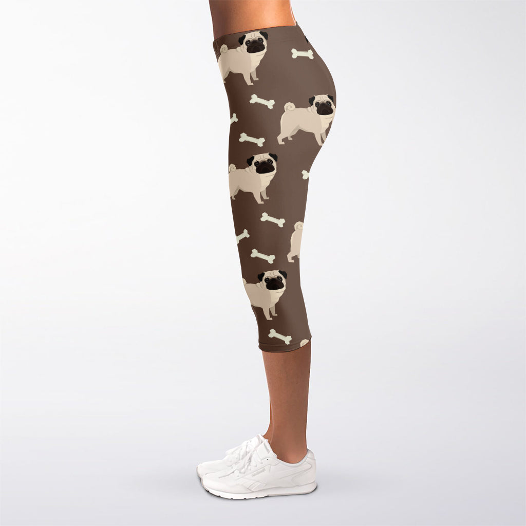 Geometric Pug Pattern Print Women's Capri Leggings