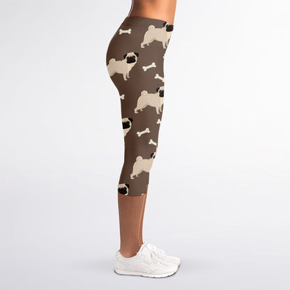 Geometric Pug Pattern Print Women's Capri Leggings