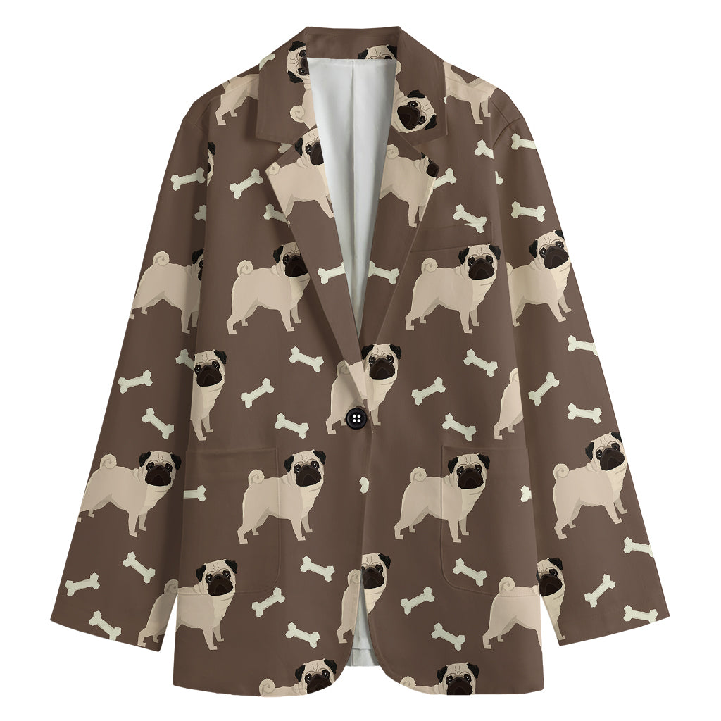 Geometric Pug Pattern Print Women's Cotton Blazer