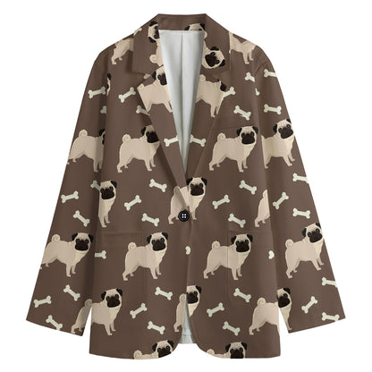 Geometric Pug Pattern Print Women's Cotton Blazer