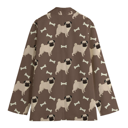 Geometric Pug Pattern Print Women's Cotton Blazer